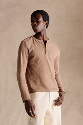 Ribbed Henley Shirt Light Brown
