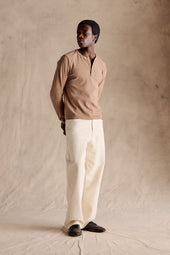 Ribbed Henley Shirt Light Brown