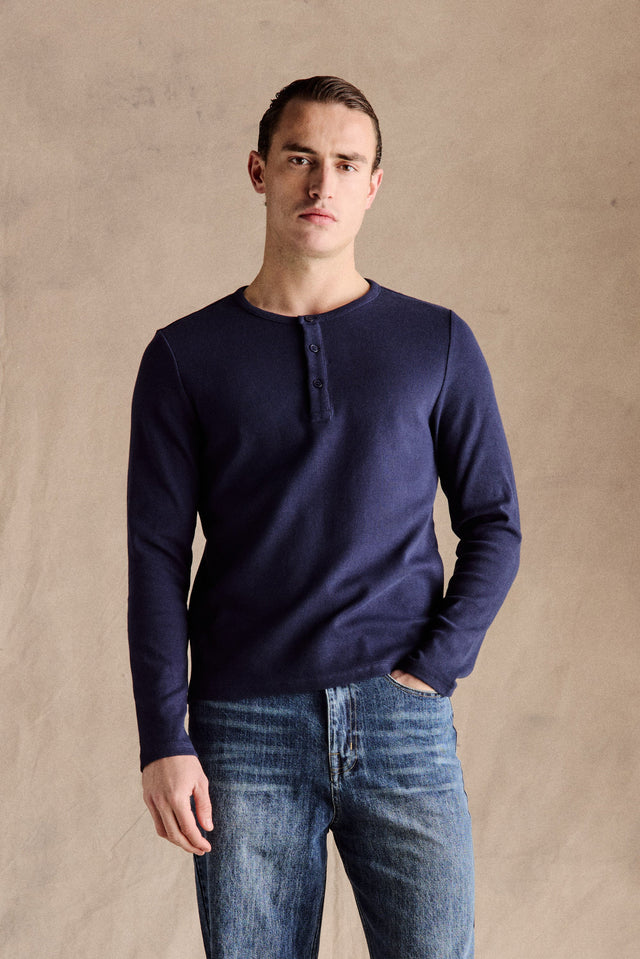 Ribbed Henley Shirt | Navy