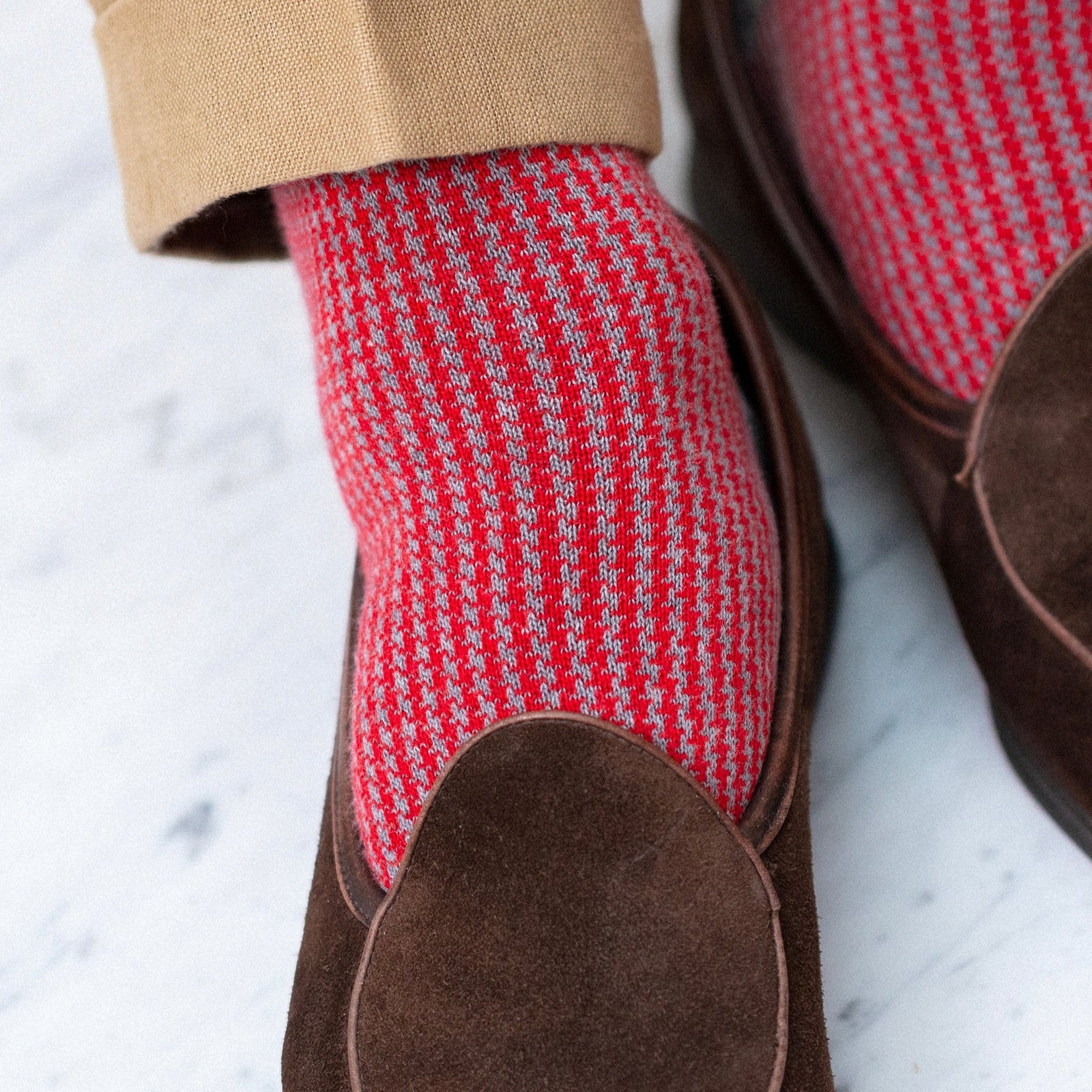 Gris Clair Rouge Pied De Poule Super Solide Fil D Cosse