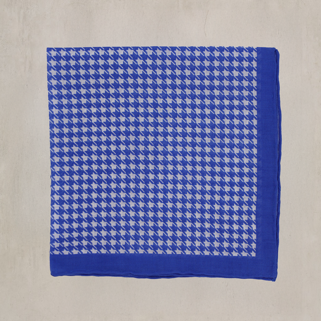 Houndstooth Print Cotton Pocket Square in Blue