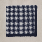 Houndstooth Print Cotton Pocket Square in Navy