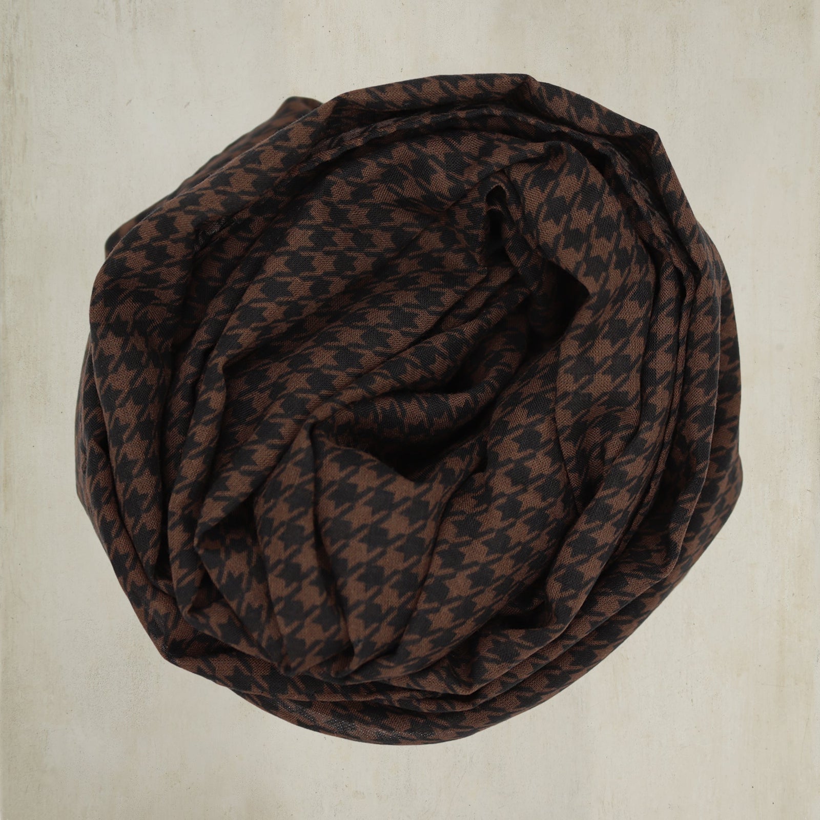 Houndstooth Print Cotton Scarf In