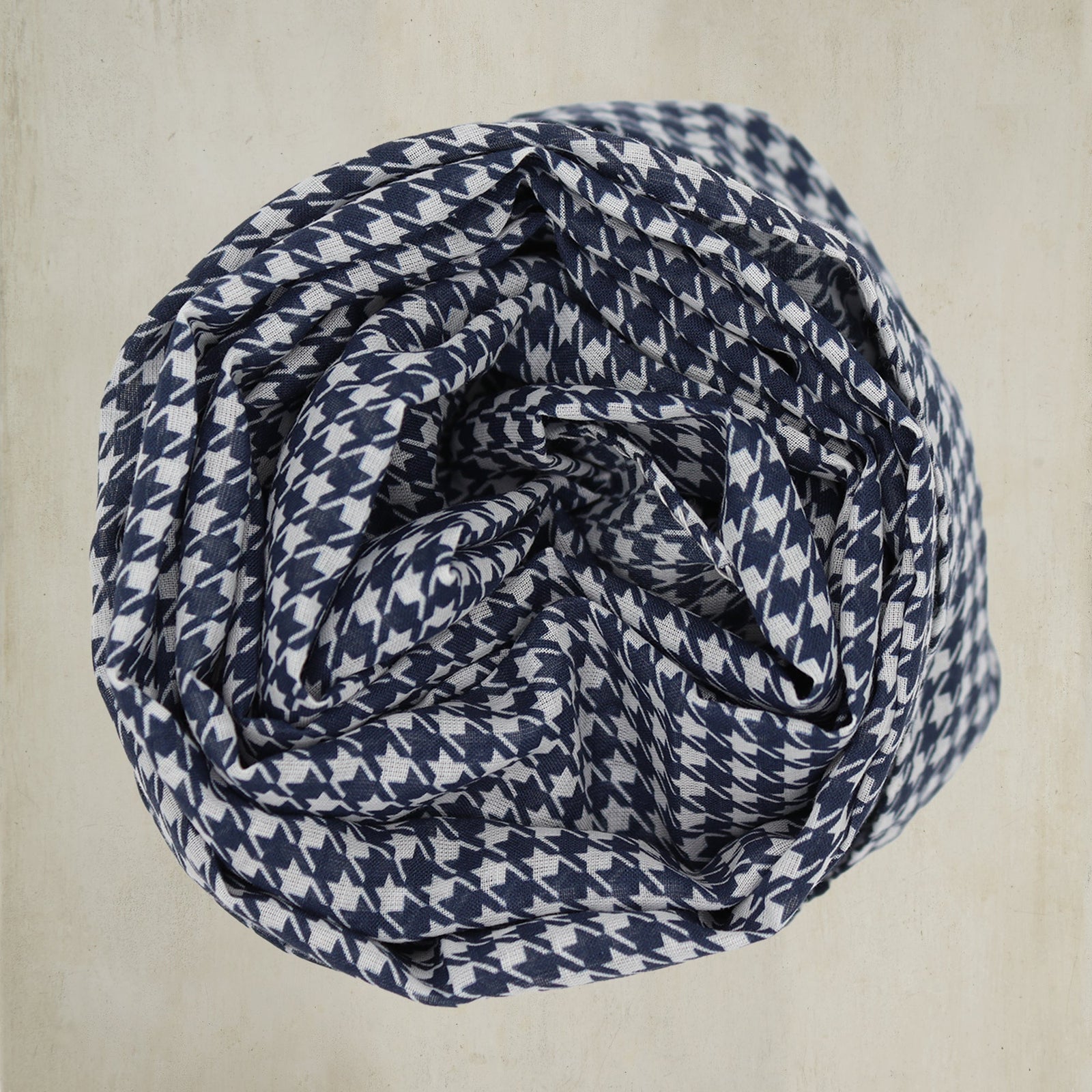 Houndstooth Print Cotton Scarf In