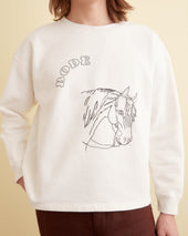 Embroidered Pony Crewneck - Cream