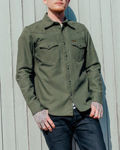 13oz Military Serge Western Shirt - Olive Drab Green