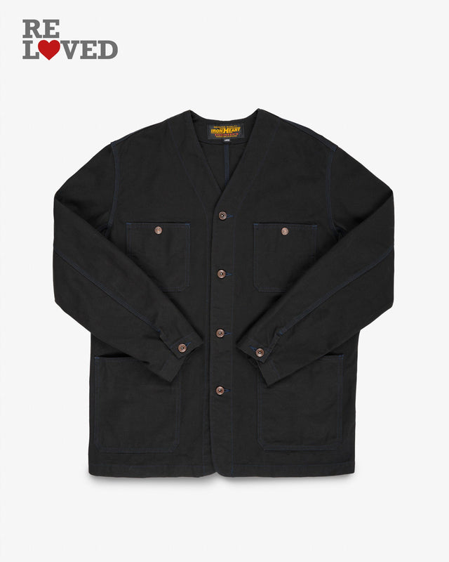 13.5oz Duck Collarless Chore Jacket - Black (IHJ-159-BLK) Size Large