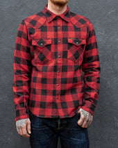 Ultra Heavy Flannel Buffalo Check Western Shirt - Red/Black