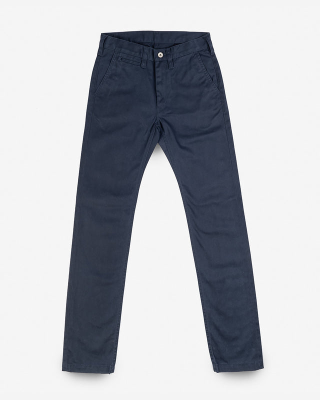 9oz Mercerised Selvedge Cotton Slim Tapered Chinos - Navy