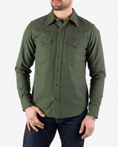 13oz Military Serge Western Shirt - Olive Drab Green