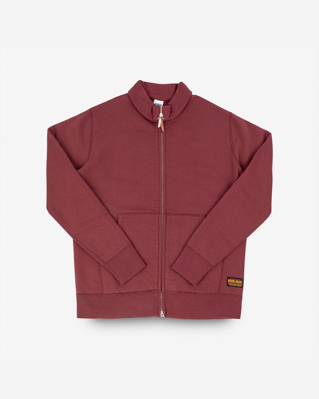 14oz Ultra Heavyweight Loopwheel Cotton Zip Up Sweater - Burgundy