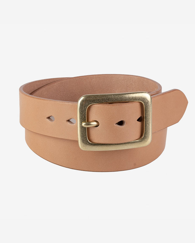 Heavy Duty "Tochigi" Leather Belt with Brass Garrison Buckle - Natural