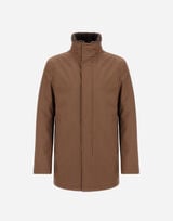 CARCOAT IN WOOLEN MELANGE TWILL AND LIGHT FAUX FUR