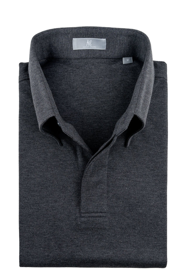 Charcoal Button Down Collar Polo Short Sleeve Davis Fit