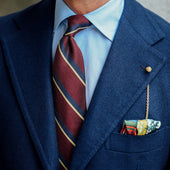 Striped Boucle Silk Tie Navy Hand Rolled