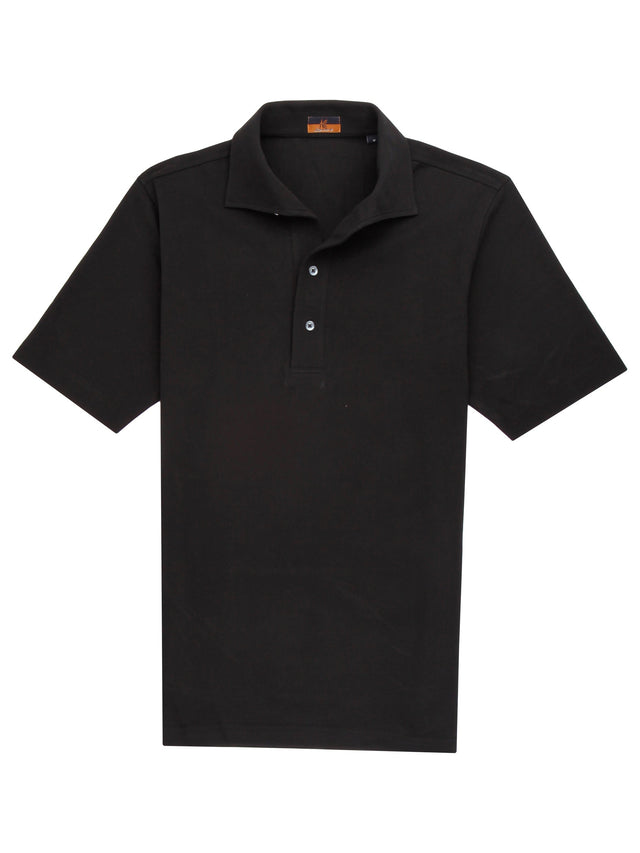 Short Sleeve One Piece Collar Black Polo - Davis Fit (Slim)