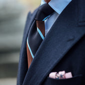 Block Stripe Super Repp Silk Tie Navy Brown