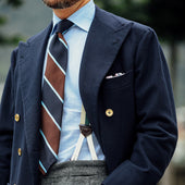 Block Stripe Super Repp Silk Tie Navy Brown