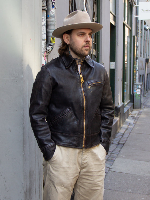 Thedi Leathers, MTC-7945 Sports Jacket, Black Teacore Bruciato Horsehide w Brass