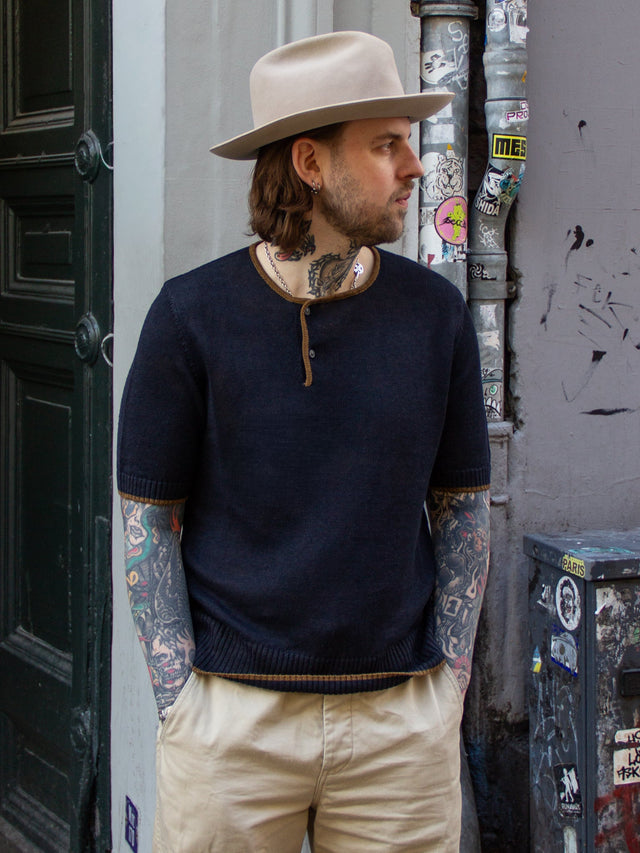 Max Rohr (G.R.P.), Side Buttons S/S Sleeve, Blue/ Tobacco