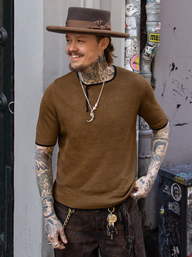 Max Rohr (G.R.P.), Side Buttons S/S Sleeve, Tobacco/ Blue