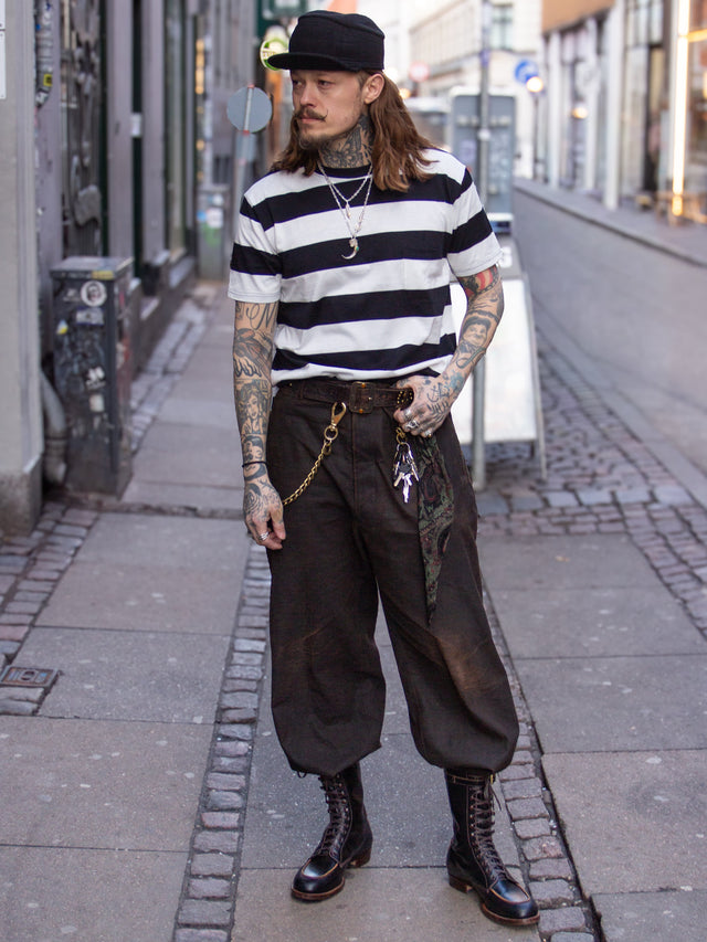 Belafonte Ragtime Clothing, Garage Border Hemrib Tee, 29-1, Black X White