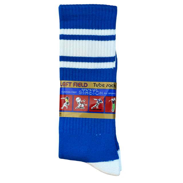 Blue and White Bamboo socks knit in California.