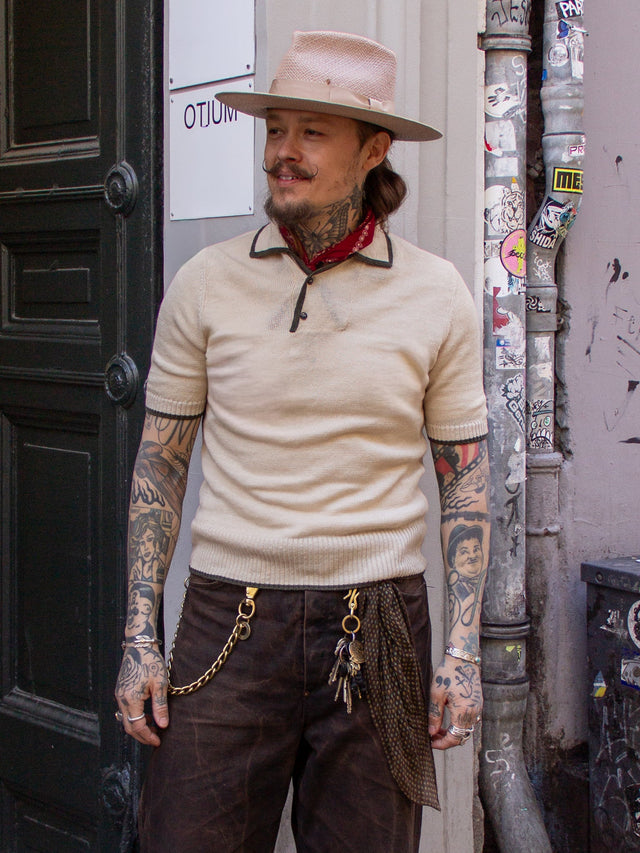 Max Rohr, 2 Buttons Polo, Ecru/ Green
