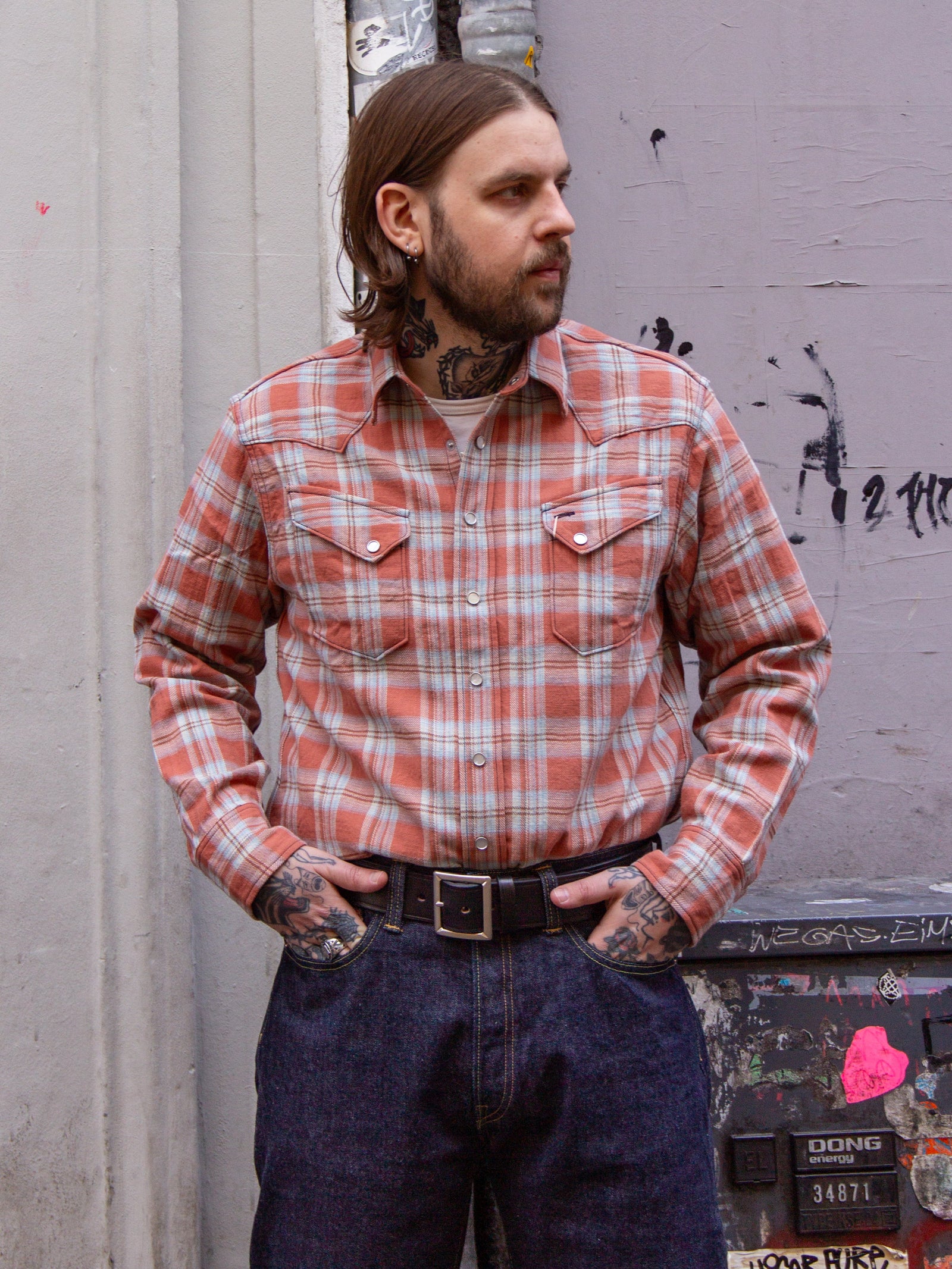 Sugar Cane Washer Herringbone Check Western Shirt Lot No Sc29687 Red