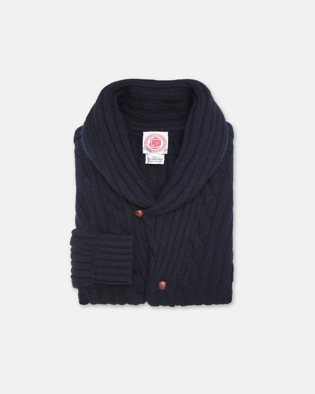 Made In Scotland Shawl Collar Cable Knit Cardigan
