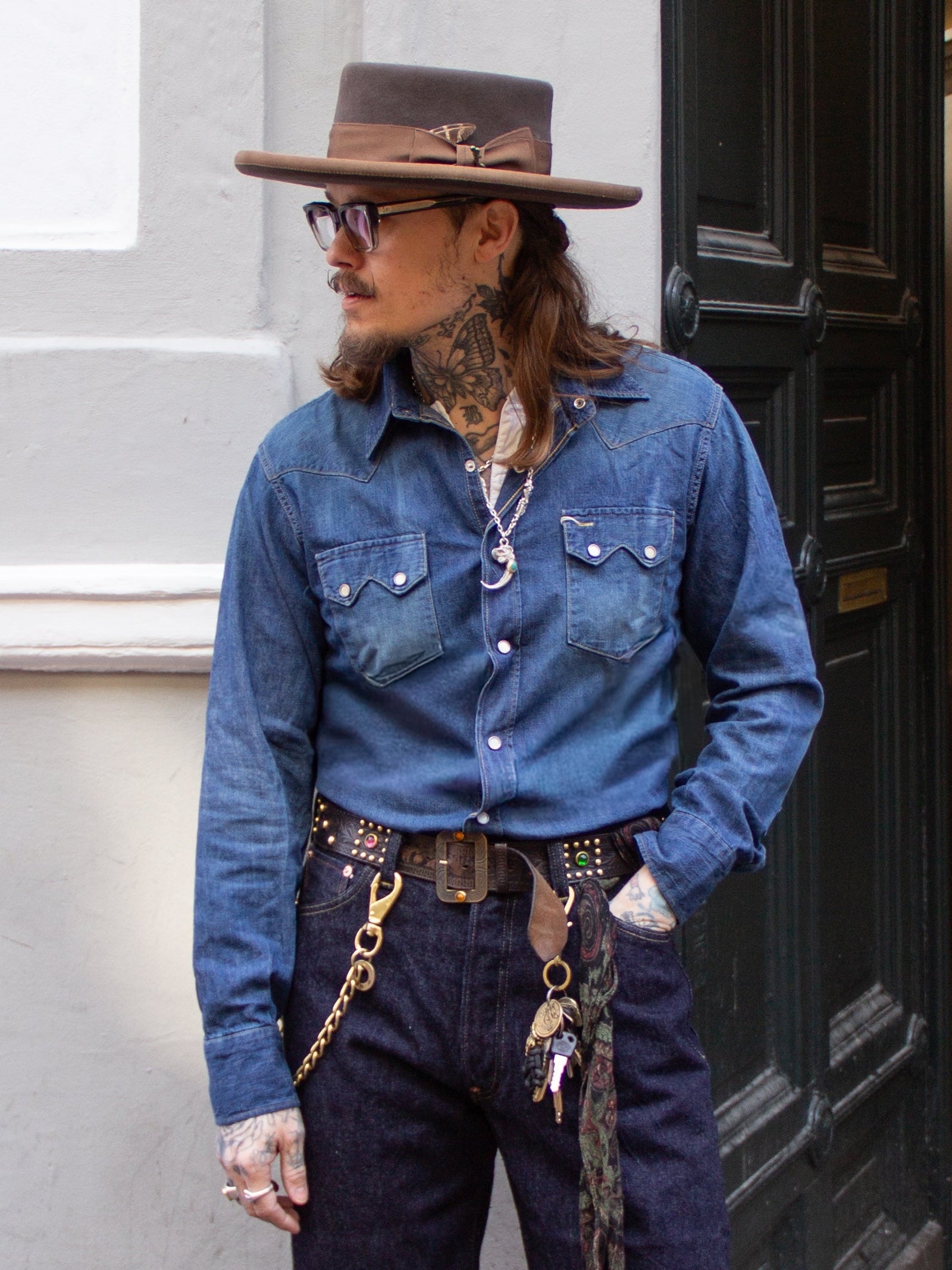Sugar Cane Denim Western Shirt Aged Model Lot No Sc29684