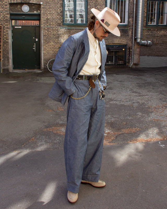 Belafonte Ragtime Clothing, Hiback Trousers Buckle Back, 30-6, Blue Chambray