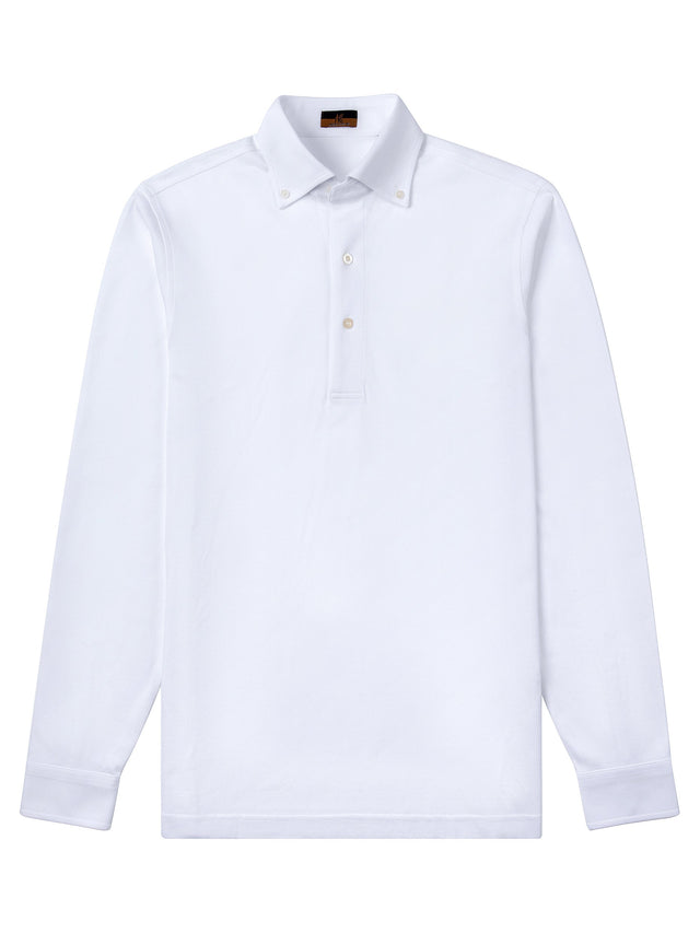 Long Sleeve White Polo Shirt - Davis Fit (Slim)