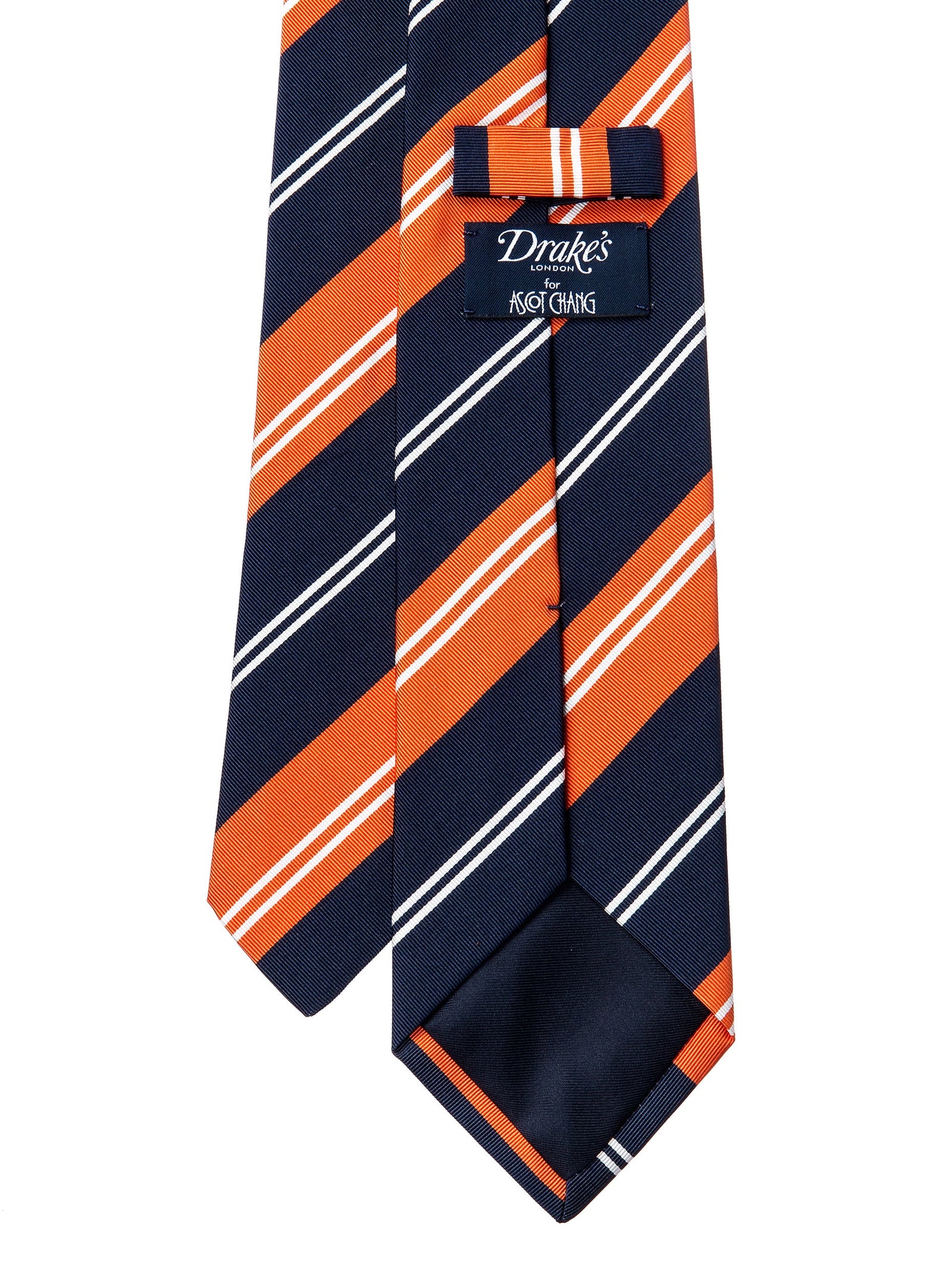 Drake's for Ascot Chang Navy and Orange Stripe Tie