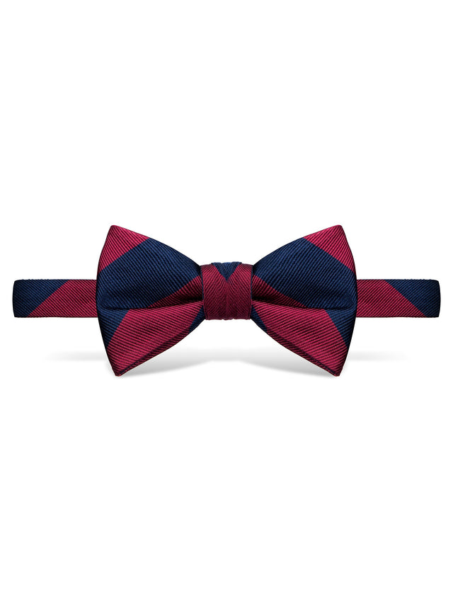 Burgundy and Navy Block Stripe Bow Tie - Self Tie