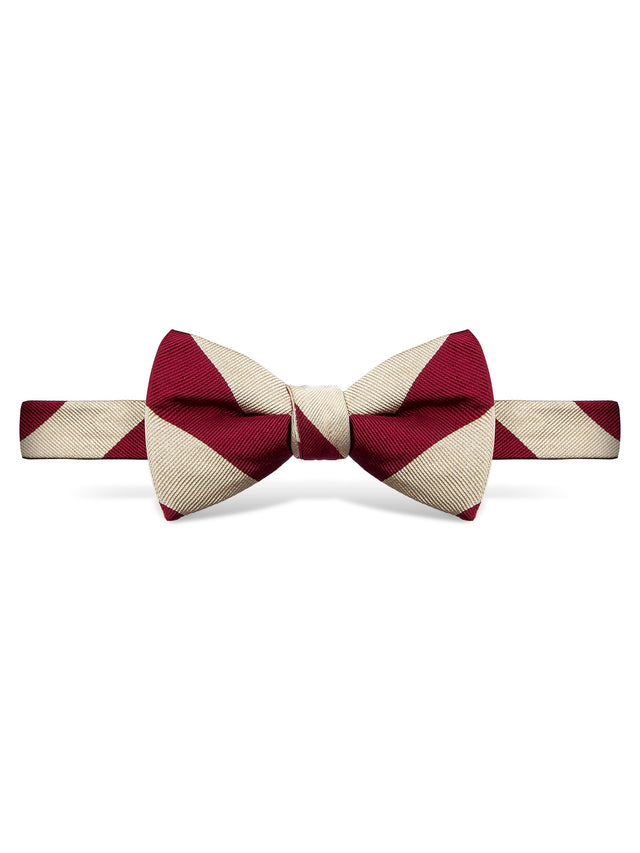 Pale Gold and Red Block Stripe Bow Tie - Self Tie