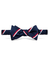 Navy Blue and Red Repp Stripe Batwing Bow Tie - Self Tie