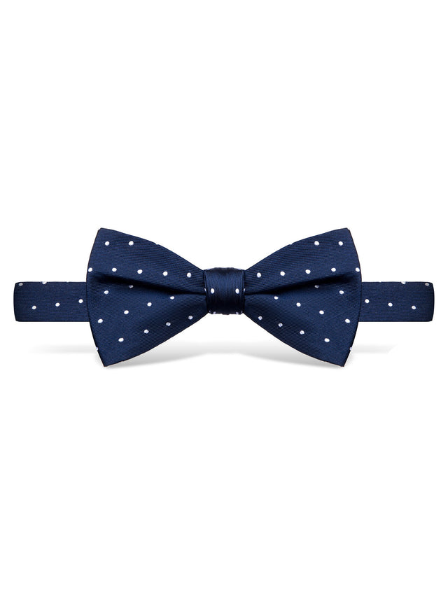 Navy Polka Dot Silk Bow Tie - Self Tie