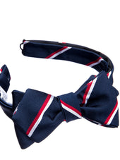 Navy Blue and Red Repp Stripe Batwing Bow Tie - Self Tie