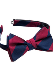 Burgundy and Navy Block Stripe Bow Tie - Self Tie