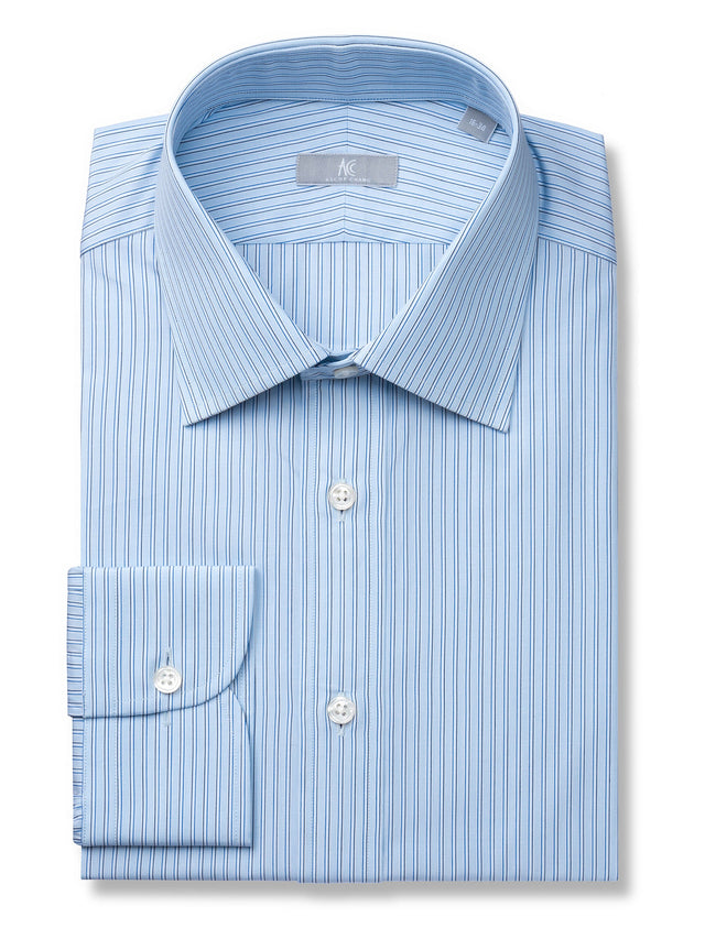 120s Light Blue Regimental Stripe Shirt - Elgin Fit (SLIM)