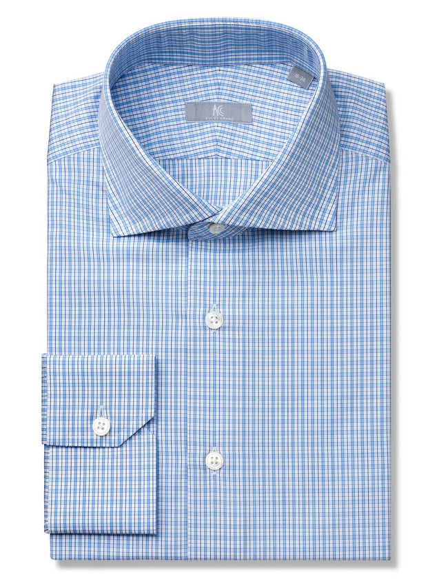 120s Light Blue Check Shirt - Elgin Fit (SLIM)