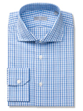 120s Light Blue Gingham Check Shirt - Elgin Fit (SLIM)