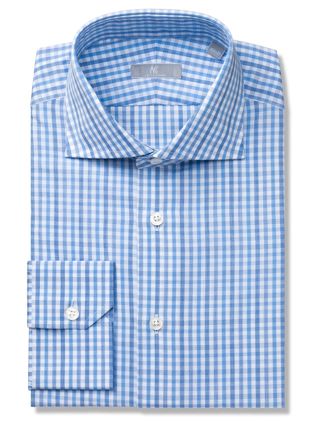 120s Light Blue Gingham Check Shirt - Elgin Fit (SLIM)