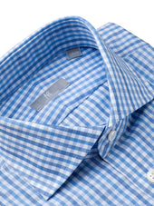 120s Light Blue Gingham Check Shirt - Elgin Fit (SLIM)