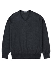 Dark Grey V Neck Long-Sleeve Sweater