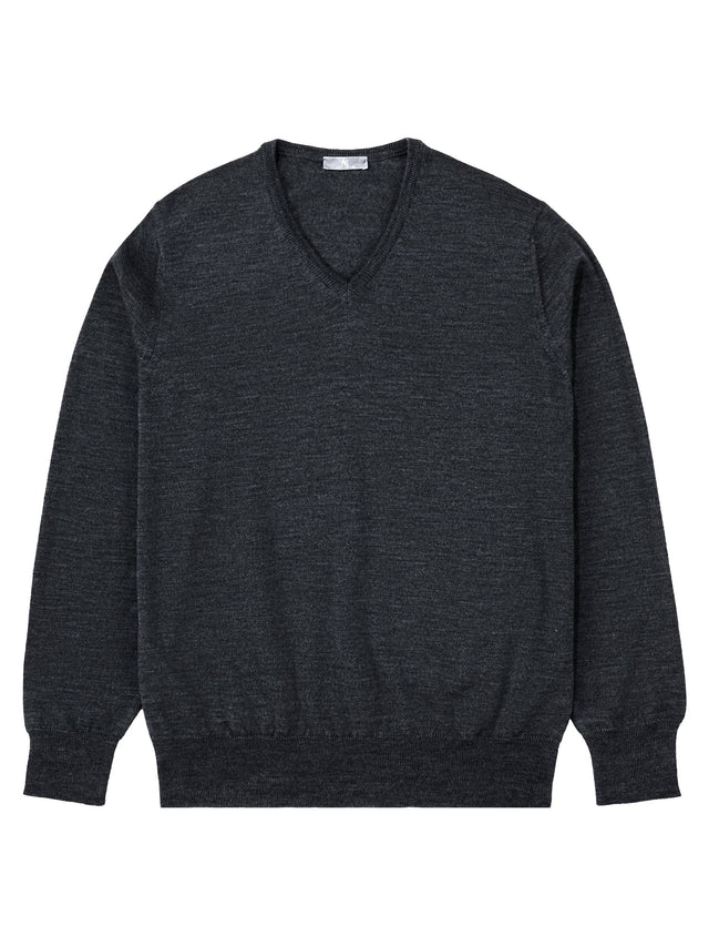 Dark Grey V Neck Long-Sleeve Sweater
