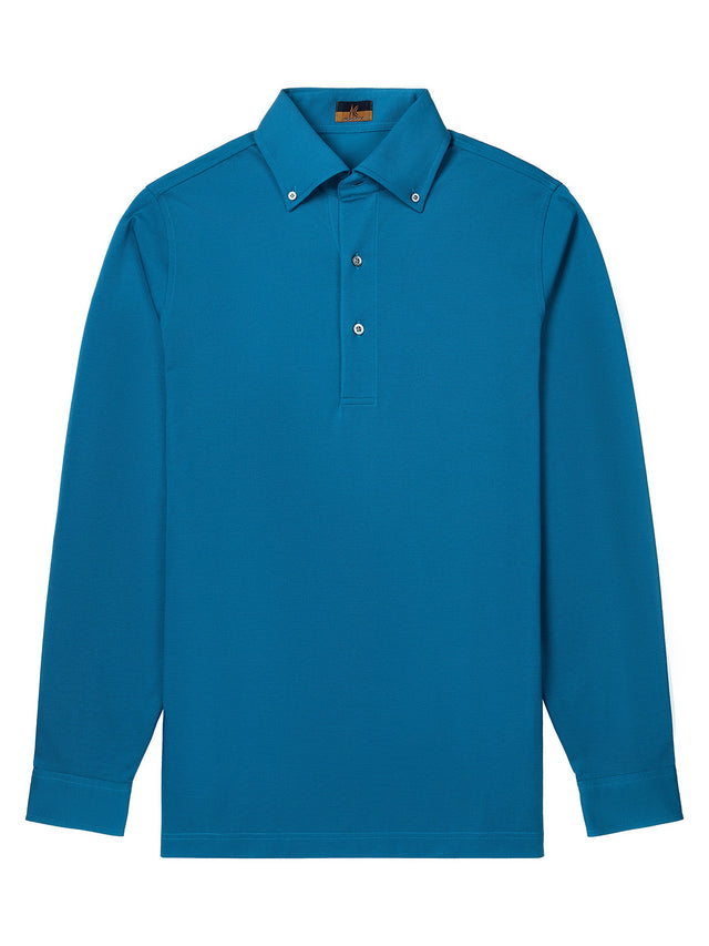 Long Sleeve Aquamarine Polo Shirt - Davis Fit (Slim)