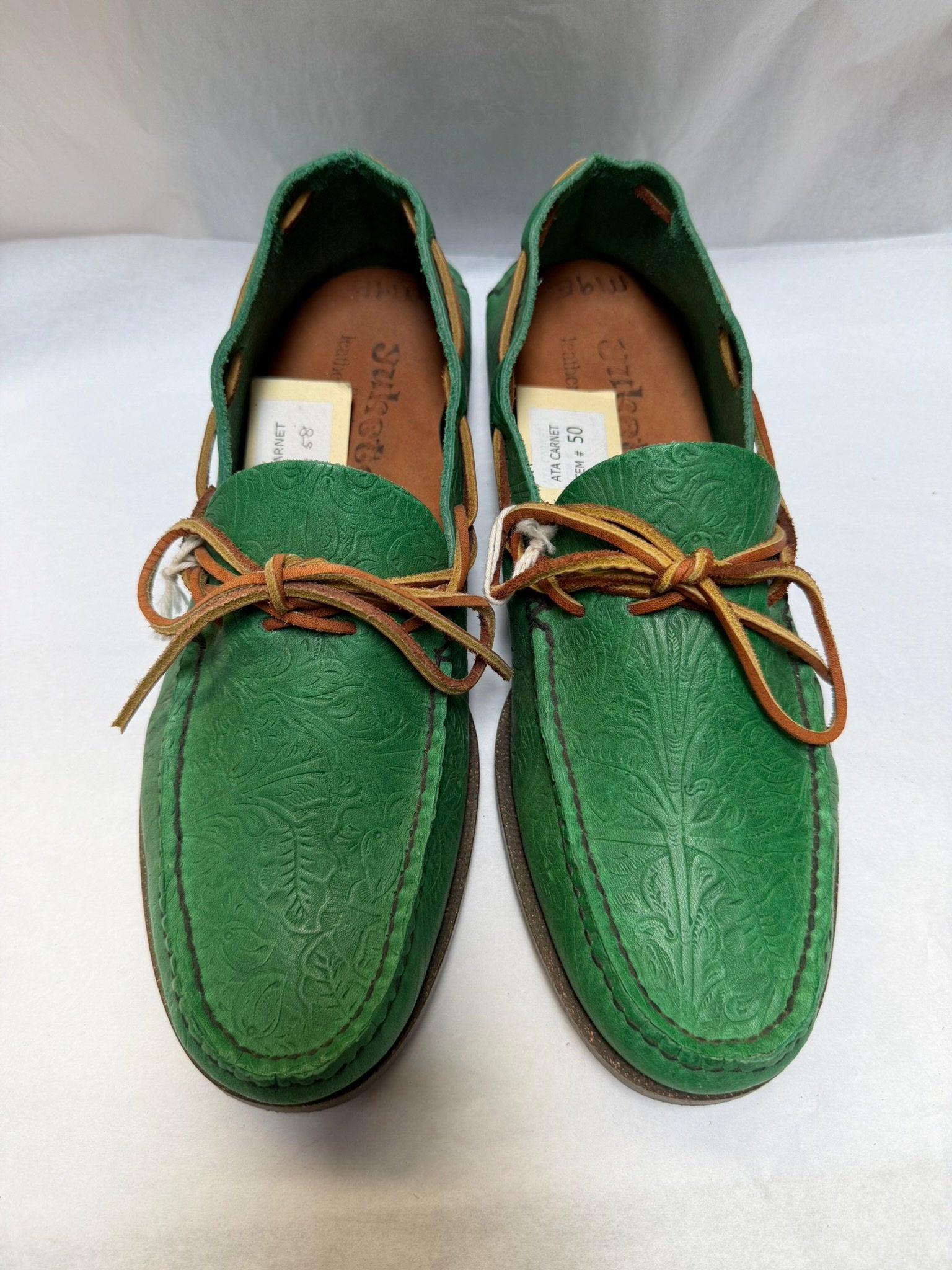 Sample 7 All Handsewn Canoe Moc W Camp Sole Green Western Latigo Leather Size 9 Us E Width Yuketen