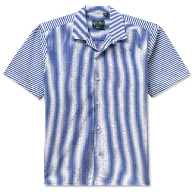 Blue Stripe Seersucker Camp Shirt